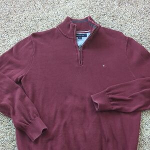 Tommy Hilfiger Men's Maroon Zip-Up Sweater